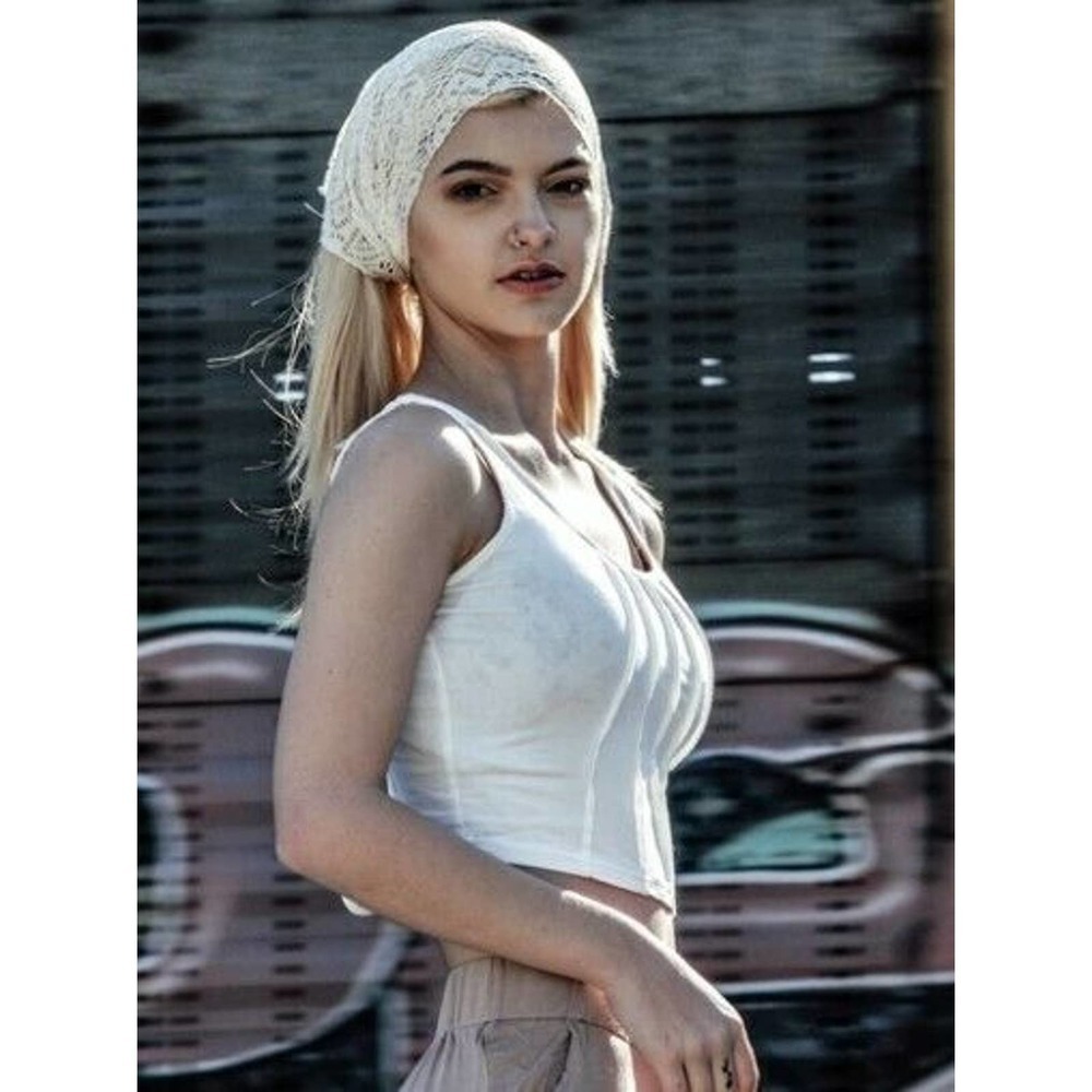 POL Cropped Cream Crop Cami Tank Top Lace Up Back - Size Large - NEW - Picture 4 of 11
